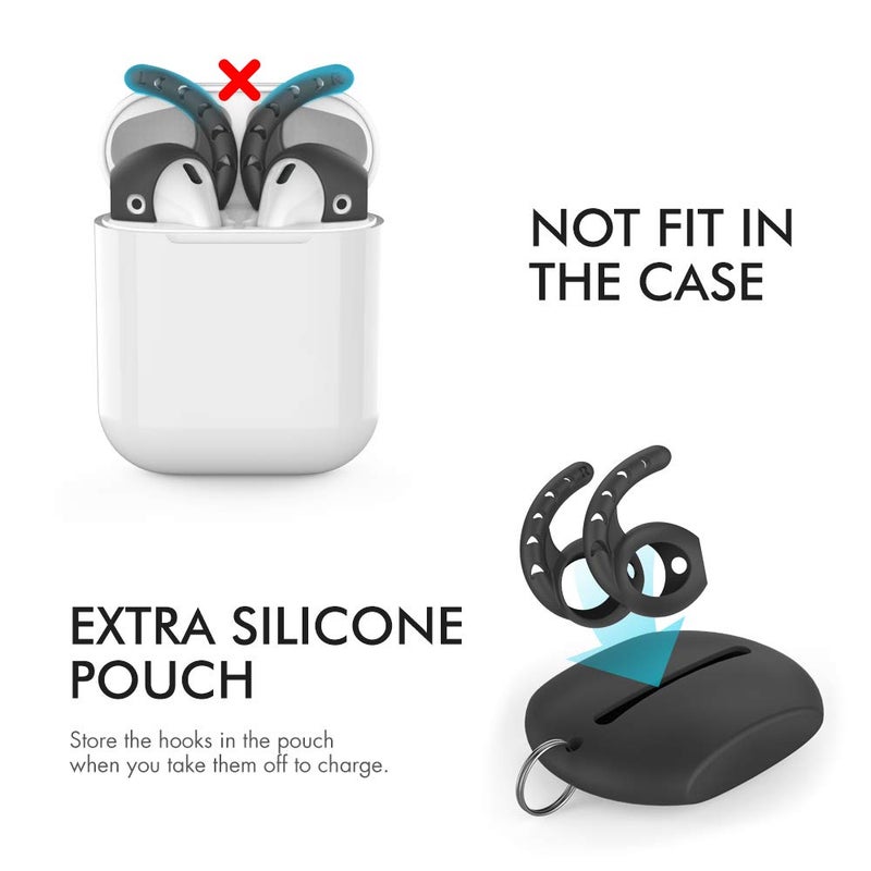 AhaStyle 3 Pairs AirPods Ear Hooks Cover Silicone Accessories Compatible with Apple AirPods and EarPods Headphones(Black) - Image 2